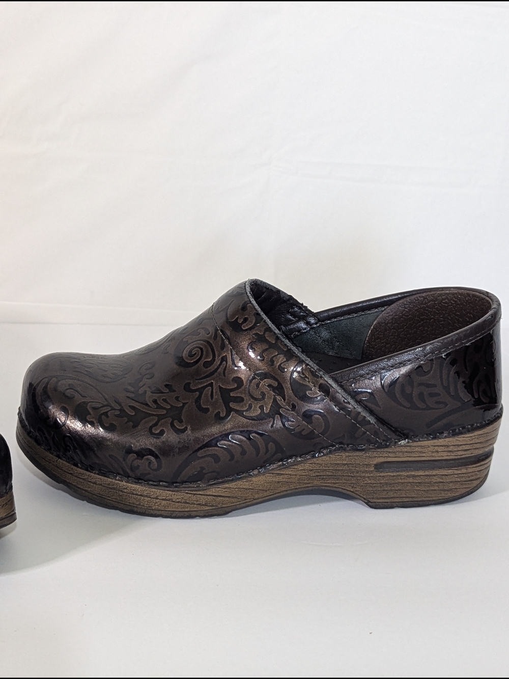 Dansko Professional Tooled Leather Clogs Womens EU 38 Brown Floral Slip Resistan - Picture 4 of 13